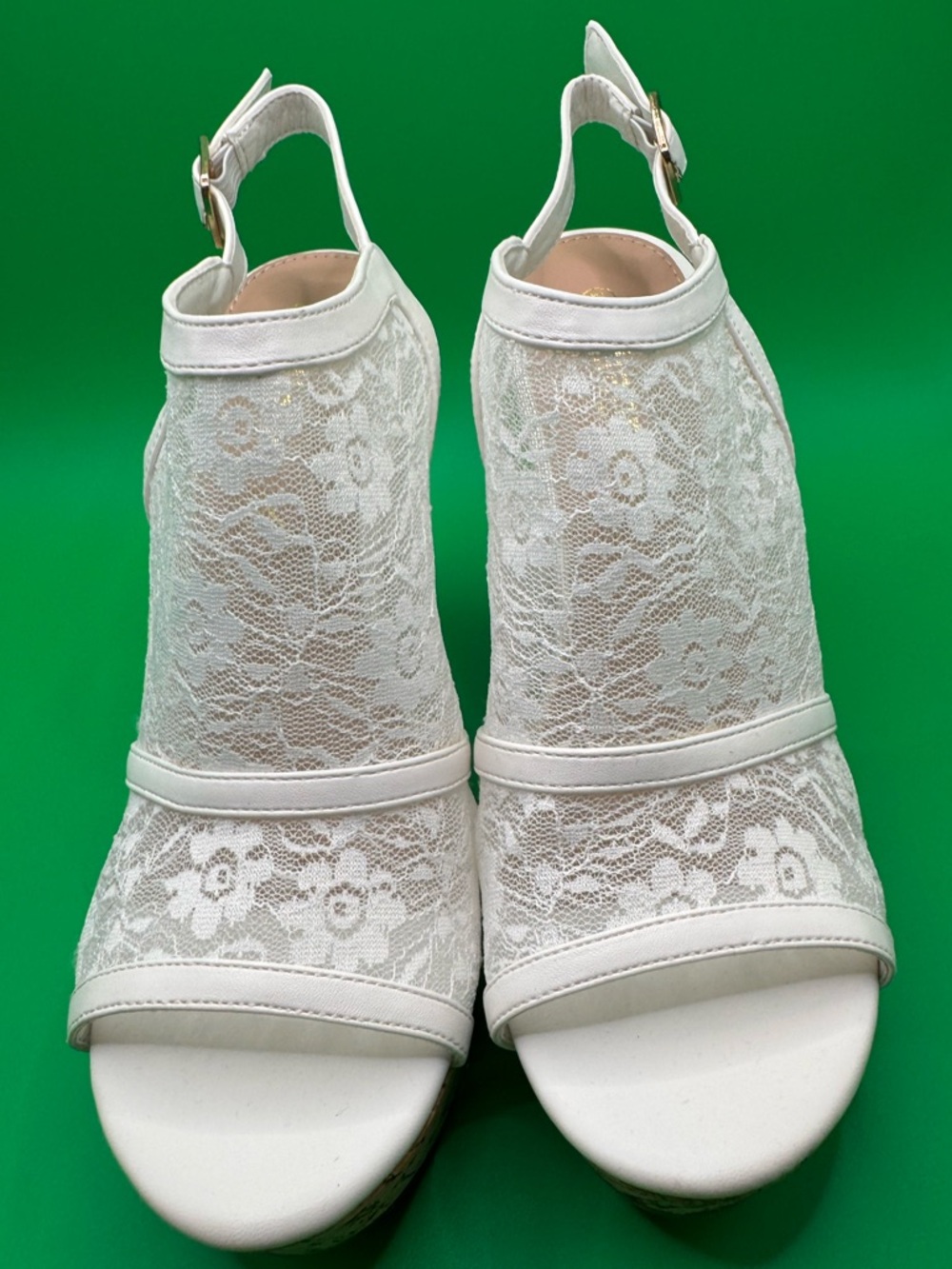 Allegra K White Lace Cork Wedge Sandals Size 7 NEW Never Worn Bridal Boho